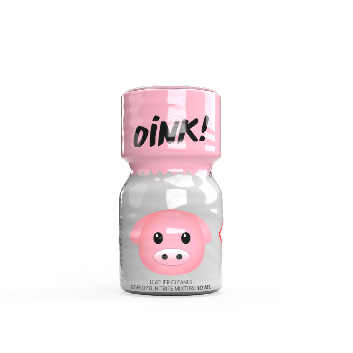 A front-facing  product photo of a bottle of Oink Poppers.